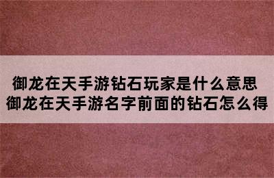 御龙在天手游钻石玩家是什么意思 御龙在天手游名字前面的钻石怎么得